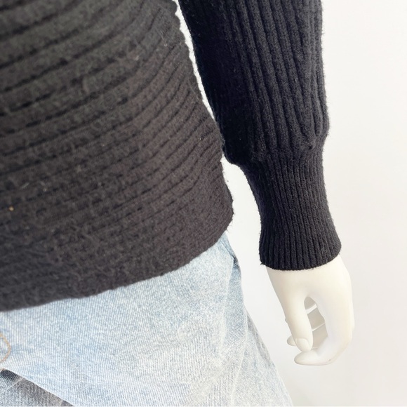 Anthropologie Black Ribbed Knit Sweater Size S Long Sleeve Boat Neck Classic - Picture 3 of 6